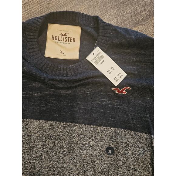 Hollister crewneck sweater lightweight new mens XL color block cotton blue gray - Picture 2 of 6